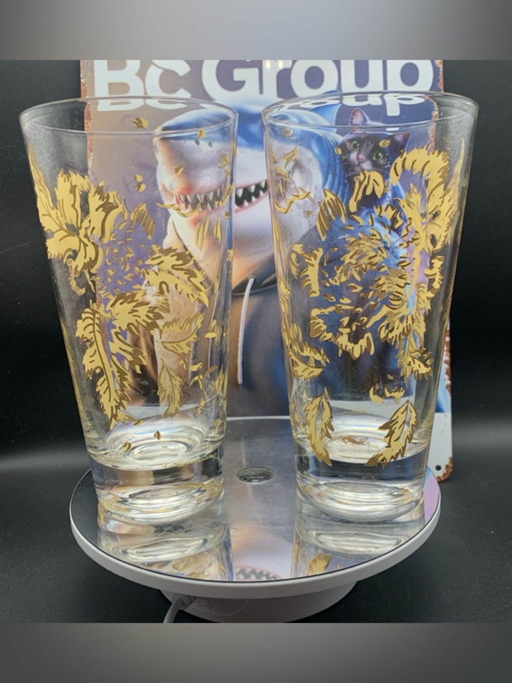Vintage Bartlett-Collins Pokee Highball Glass Lot of 2 Chrysanthemum Floral